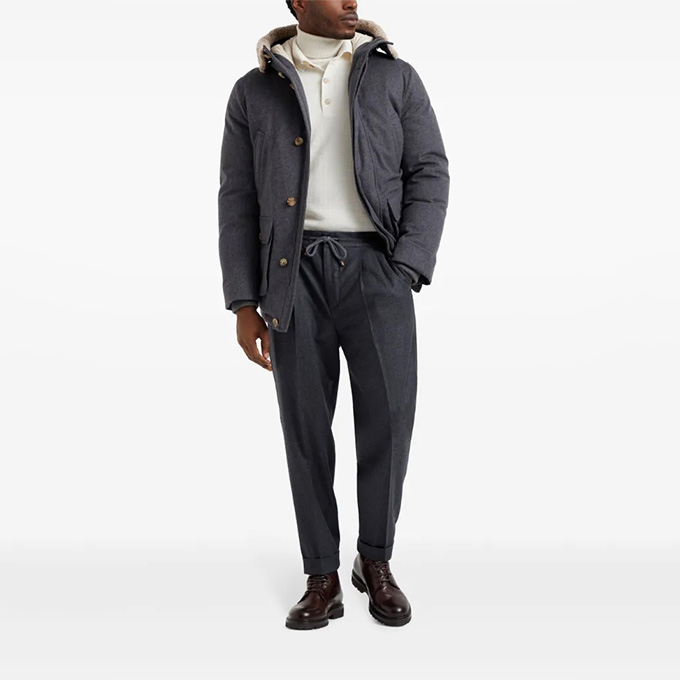 brunello cucinelli wool silk blend trousers